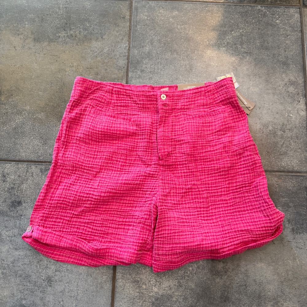 NEW Soft Surroundings Del Ray Shorts Pink Cotton Gauze Coastal Beachy Size 14-16